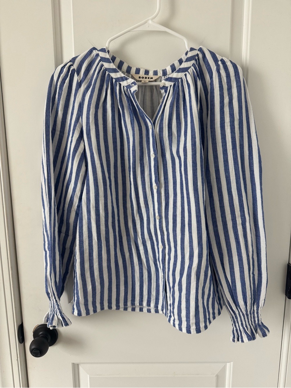 Boden Blue Stripe Peasant Blouse Sz 2